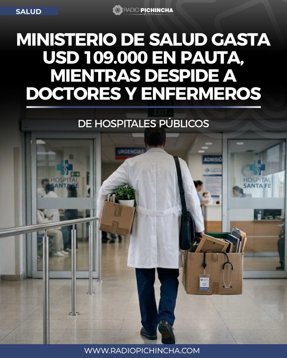 QuitoNoticias1's tweet image. 🚨 Más de 190 profesionales de la salud fueron desvinculados.
🔹 El gobierno dice que es para ahorrar, pero el Ministerio de @Salud_Ec gasta 109.000 dólares en pauta 👇
radiopichincha.com/ministerio-sal…