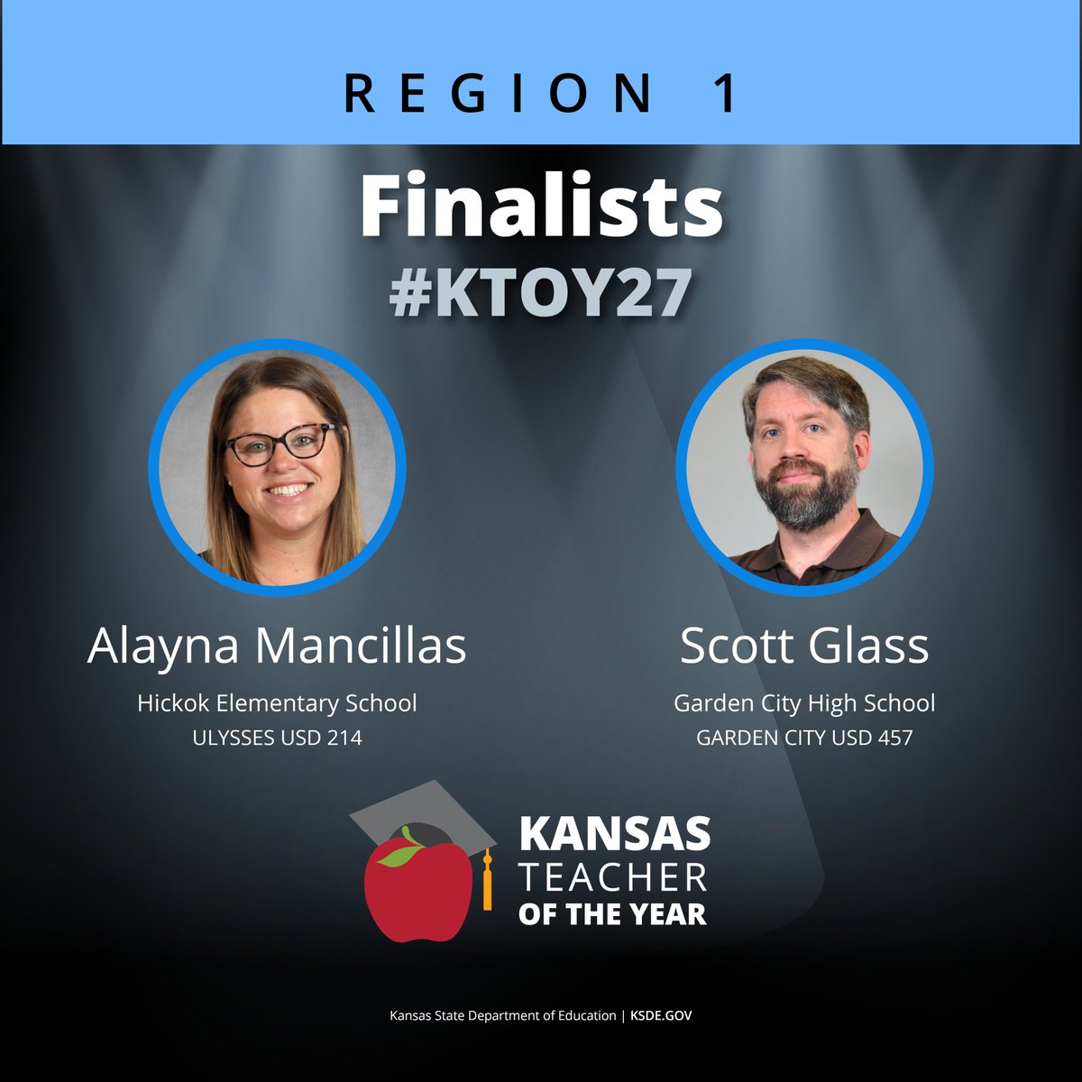 ksdehq's tweet photo. Congratulations to Region 1 KTOY finalists!

Alayna Mancillas, preschool, Ulysses USD 214, supports early learners.

Scott Glass, high school chemistry and engineering, Garden City USD 457, inspires future innovators.

Great teaching happening across KS.

@UlyPubSchl @usd457 https://t.co/3avbcSjrhb