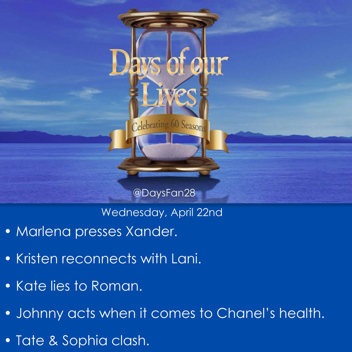 DaysFan28's tweet image. Tomorrow on #DAYS

#DOOL #Marlena #Xander #Kristen #Lani #Kaman #Janel #Tate #Sophia