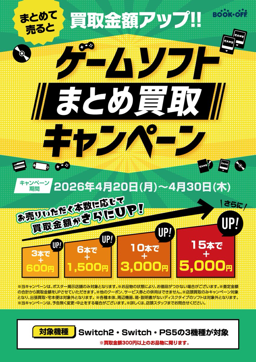 ゲームソフトまとめ買取キャンペーン実施しています！ 売る本数に応じ