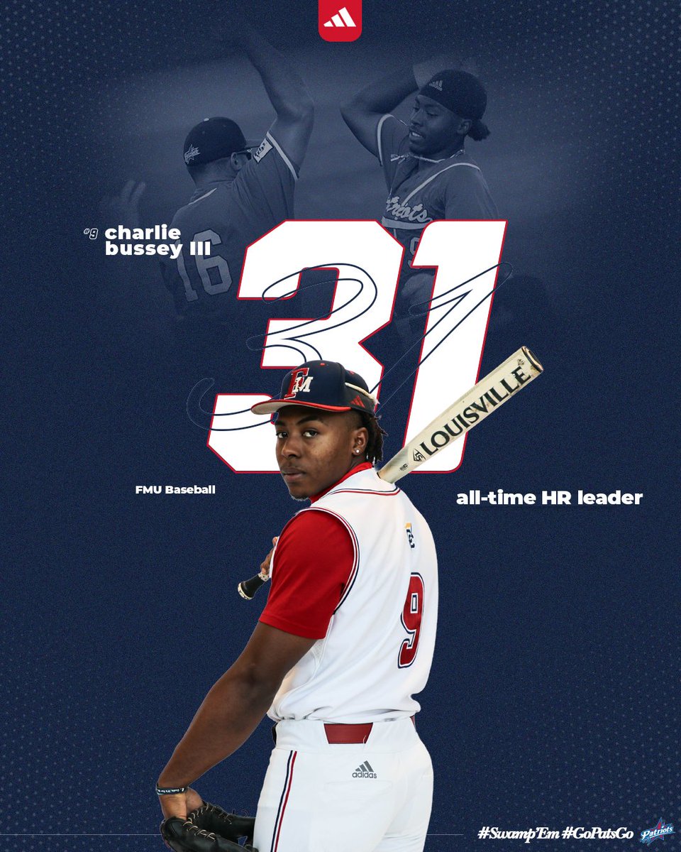 FMUSports's tweet image. 𝐂𝐑𝐎𝐖𝐍 𝐇𝐈𝐌! 👑

CBIII is the 𝐍𝐄𝐖 all-time HR leader in FMU history following his 31st career homer on Saturday, which was a GRAND SLAM!

He surpassed the previous mark (30) held by Jeff Parsons (1987-90)

#SwampEm #GoPatsGo