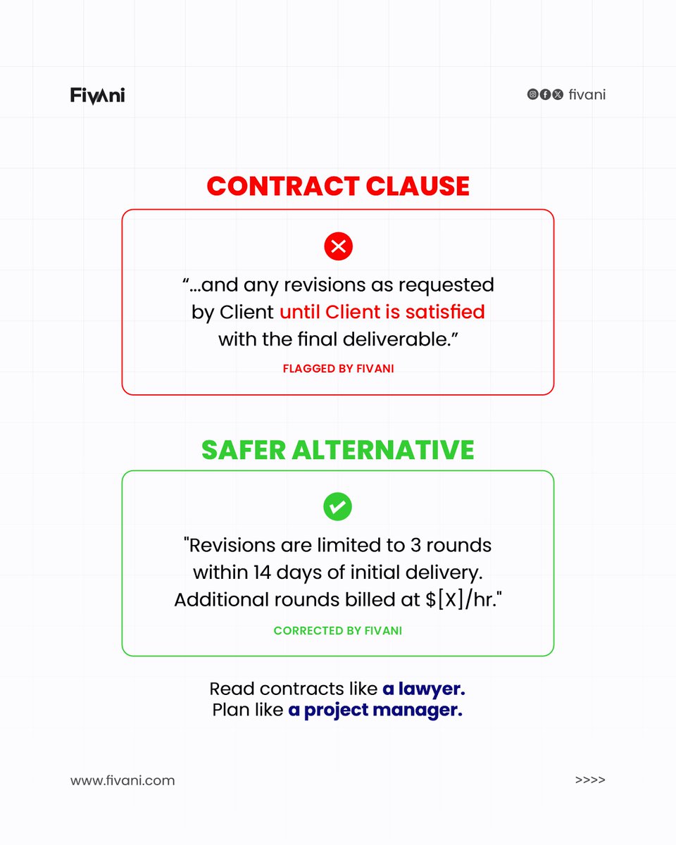 FivaniApp's tweet photo. Signed. Sealed. But is it delivered? 

Most contracts end up in a digital drawer, forgotten until something goes wrong. At Fivani, we’re changing the game.
We don't just store your agreements we bring them to life. 
Our AI transforms static documents into dynamic, automated workflows that:

- Flag high-risk clauses (like infinite revisions) 
- Automate project milestones and deliverables 
- Protect your profit margins from scope creep

From the first signature to the final payment, Fivani is your business's automated shield. 

Stop managing paperwork. Start managing outcomes.
Welcome to the era of intelligent execution. Welcome to Fivani.

Join us: https://t.co/Lp0eJvDELg

#Fivani #AI #FutureOfWork #SaaS #WorkflowAutomation #BusinessGrowth