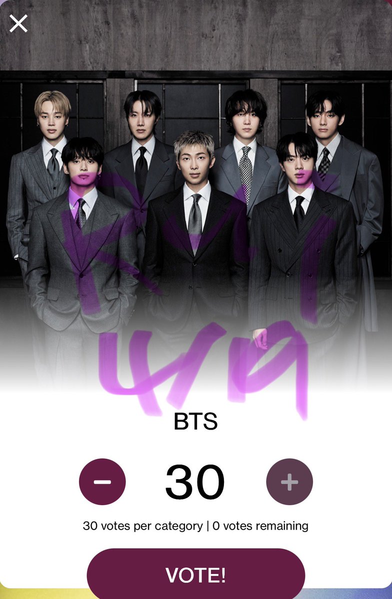 📥AMAs 아메리칸 뮤직 어워드 
5/9 AM4시까지 (KST) 계정별 각 부문에 30표씩 투표!

- ARTIST OF THE YEAR
- SONG OF THE SUMMER
- BEST MALE K-POP ARTIST

✅ vote.theamas.com

04/19 툽 완!