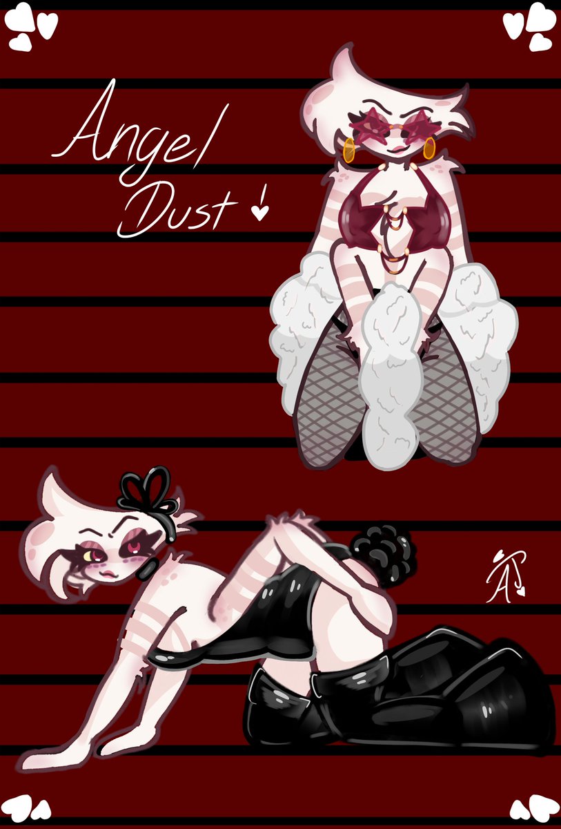 Sleepwho4's tweet photo. Putting Angel in diffrent outfits!! 

Part: 2 😼🖤❤️

#Angeldust #Angeldustfanart #hazbinhotel #hazbinhotelfanart https://t.co/2V8cxZCBdU