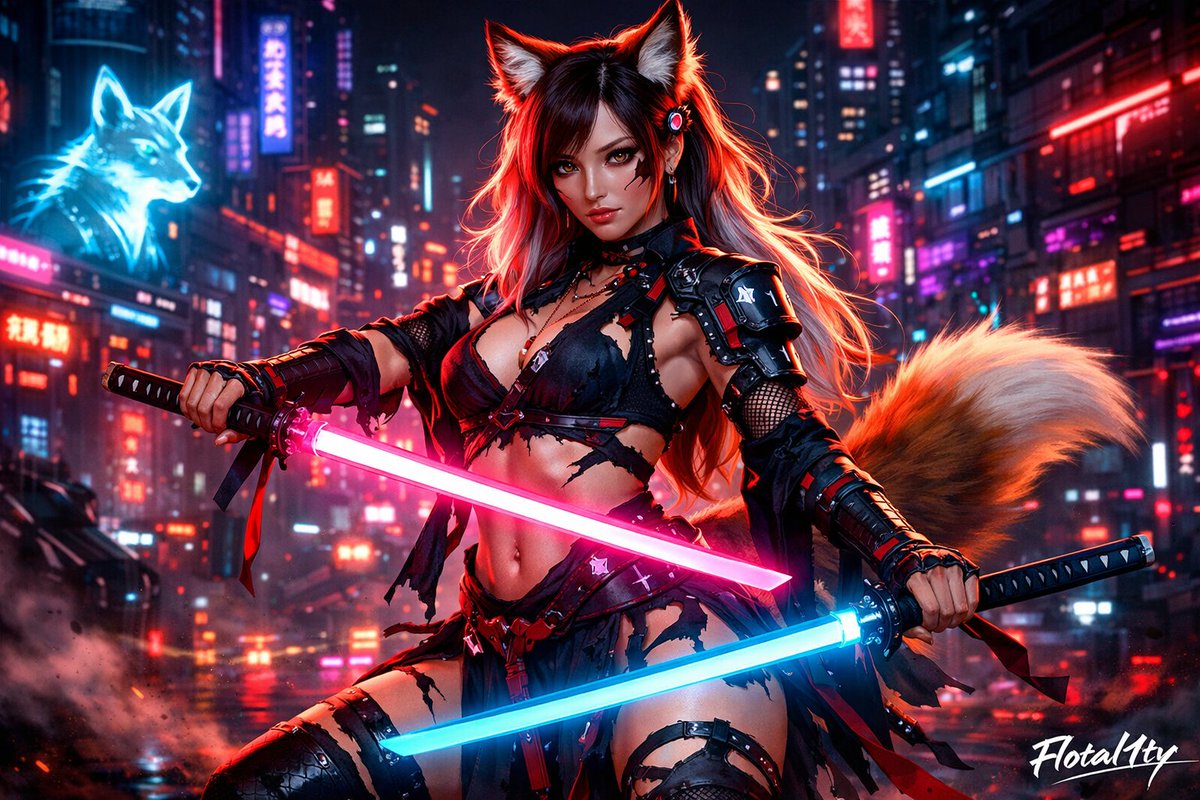 I might be one day late for #FoxFriday… but legends don’t follow clocks. 🦊⚔️

Cyberpunk Fox Samurai — neon blades drawn, city lights burning, ready to rewrite the rules.

Was she worth the wait… or should I redeem myself next Friday? 👀🔥