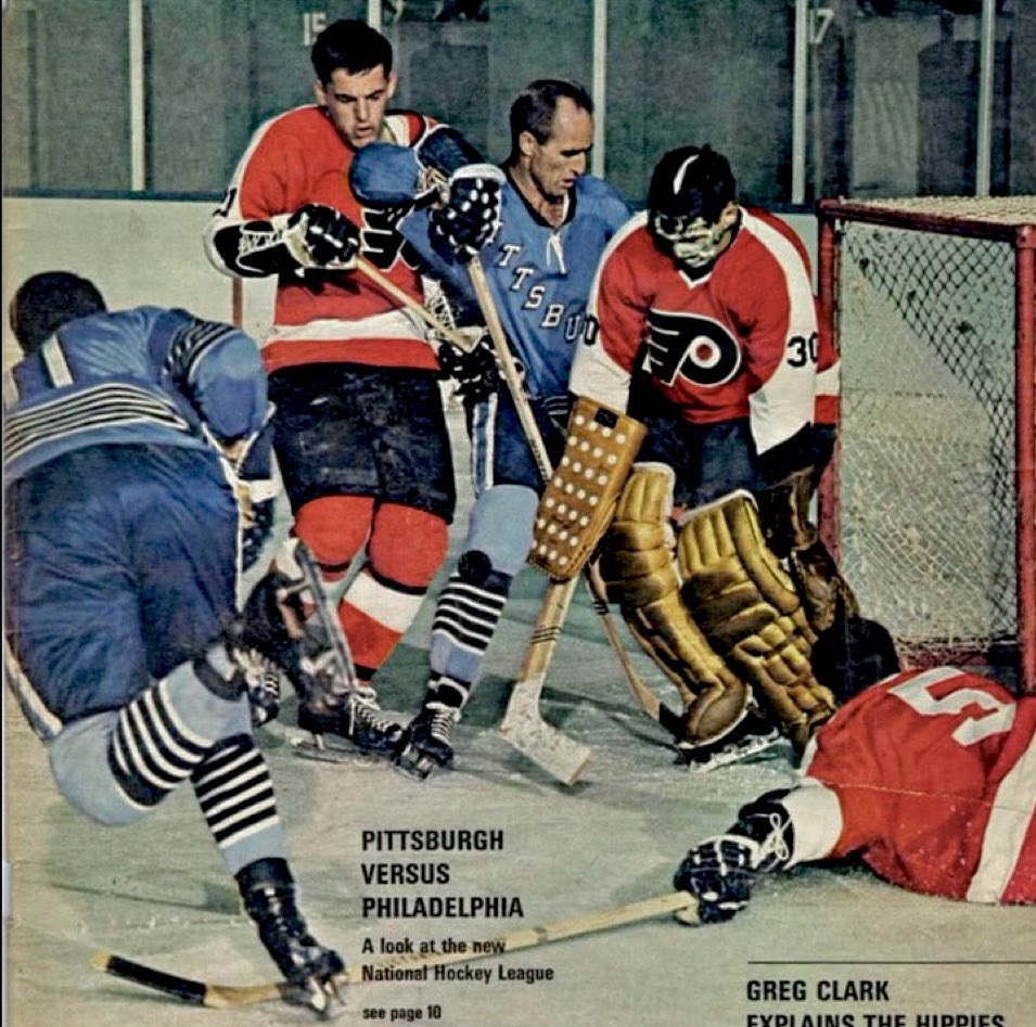 Berger_BYTES's tweet image. Exhibition game in September 1967 between incoming expansion teams #Pittsburgh and #Philadelphia. In their original home uniforms. Nearly 59 years later, the #Penguins and #Flyers are again clashing in the #StanleyCup playoffs. #NHL #Leafs