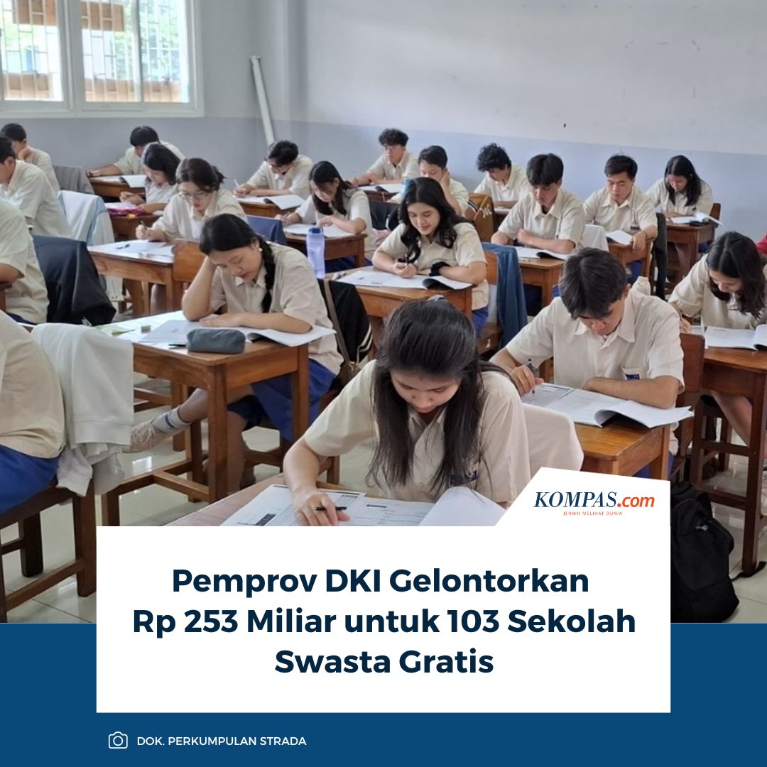 kompascom's tweet image. “Anggaran yang dialokasikan untuk 103 sekolah swasta sebesar Rp 253.625.139.600,” kata Nahdiana kepada Kompas.com, Minggu (19/4/2026).

Baca selengkapnya 👇
megapolitan.kompas.com/read/2026/04/1…

~LL #SekolahGratis #PemprovDKI