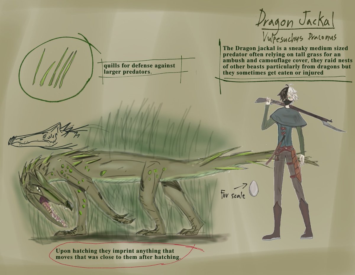 ArrioHicko33777's tweet image. The cunning dragon nest raider of bushlands and deserts, the dragon jackal, an armadillosuchid that takes a fox like niche, they have venomous quills that paralyzes predators and prey but it lasts 10 sec.
#Specevo 
#Speculativeevolution
#Fantasy