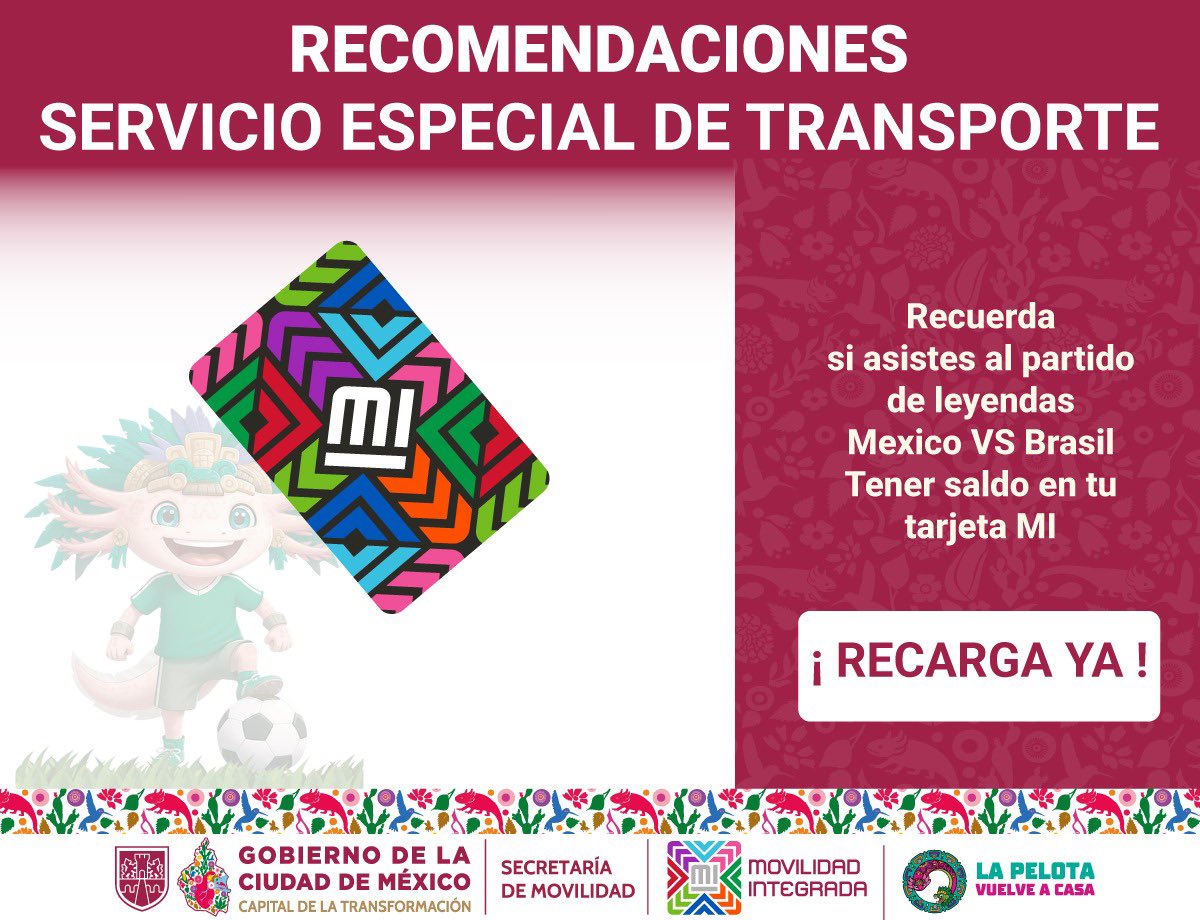 LaSEMOVI's tweet image. ¡Las leyendas van preparadas! 🤝⚽️

Planea tu trayecto y recarga tu Tarjeta #MI, evita retrasos en tu traslado. ✨💳😉