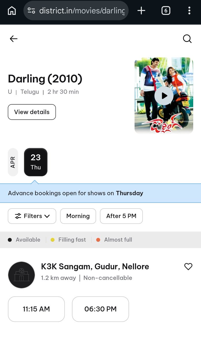 rkfilmsnlr's tweet image. Gudur: K3K Sangam, Bookings opened on #DISTRICT 

Venkatagiri: K3K Bramaramba, Bookings opened. 

BOOK YOUR TICKETS NOW..

@DayaArjun2 @KedarFilms #gudur @PB_Nellore_Army @Teja60260670 @NellorePbFC @SalaarAarmy @Enter1638636Aa @PrabhasRajuking @D_films09 @Kkdtalkies #venkatagiri