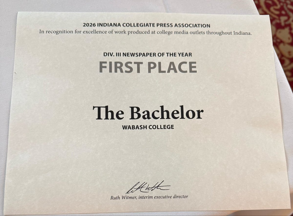 The Bachelor makes it four years in a row as Best Small College Newspaper in Indiana! <a href="/WabashCollege/">Wabash College</a>