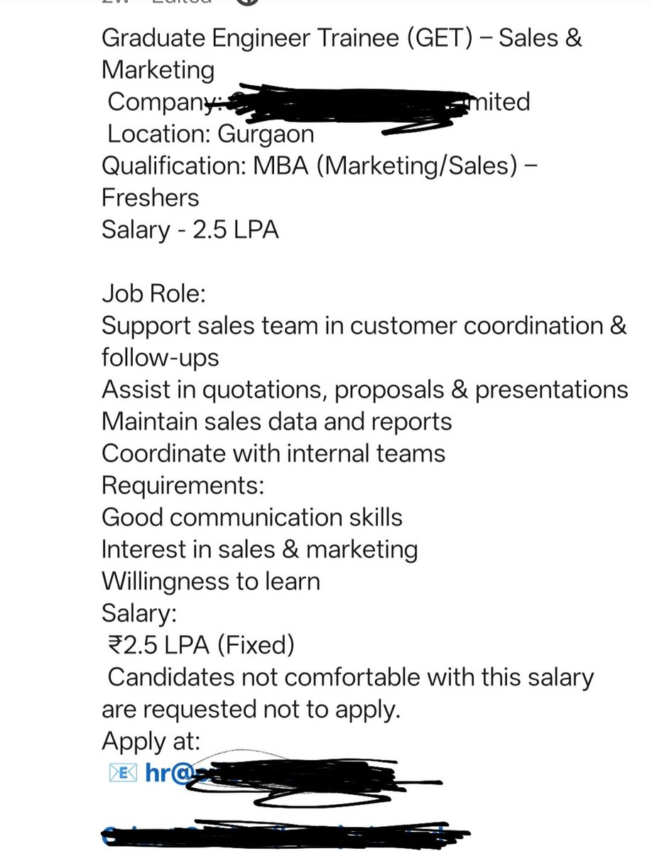 BangaalBaati's tweet image. Why they want to recruit Engineers and MBAs at that salary? Just recruit ITIs and 10th pass and teach them the skill that you are seeking because either way you aren't seeking intellect in your company. 
#Engineering #Wages #MBA #Salary #Corporate