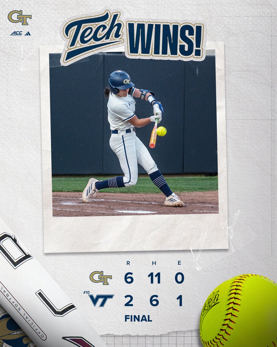 GaTechSoftball's tweet photo. Tech earns its highest ranked road win in program history with the 6-2 Saturday victory! 

#StingEm 🐝 https://t.co/xCjuf9IJi4