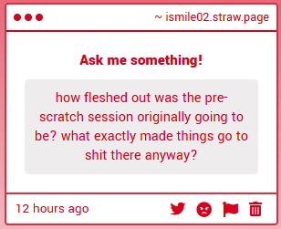 iSmile_02's tweet photo. honestly when it came to the pre-scratch session, what you saw in the transmission is basically what you were gonna get anyway. it was never intended to be fleshed out beyond a character briefly explaining what happened. https://t.co/xujw26nWij