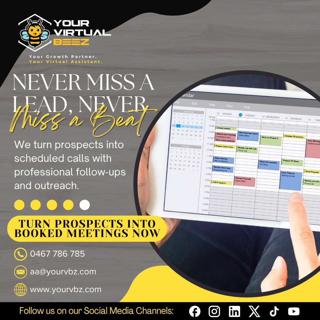 yourvirtualbeez's tweet image. Never miss a lead again with Your Virtual Beez virtual assistant support. We handle follow-ups, outreach &amp;amp; bookings so you can focus on closing deals.

#VirtualAssistant #LeadGeneration #Sales #BusinessGrowth