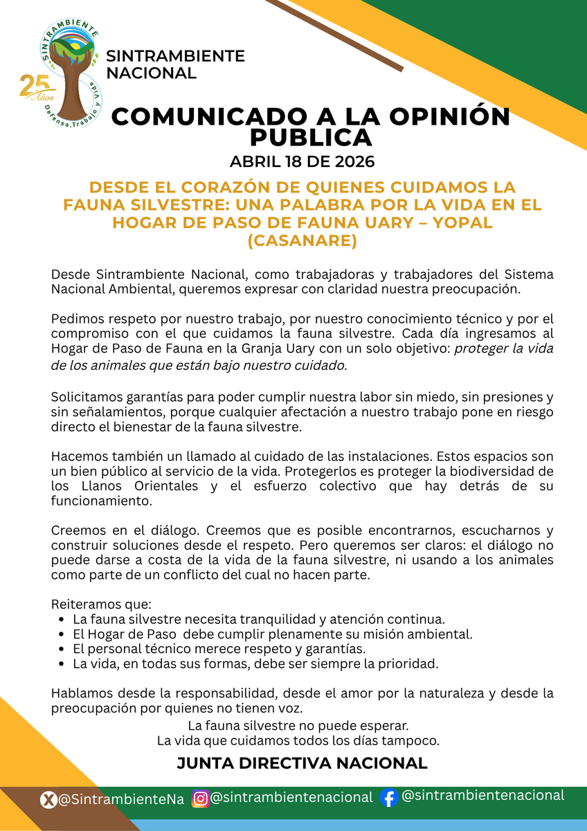 SintrambienteNa's tweet photo. La Granja Uary en Yopal #Casanare fue tomada, interrumpiendo los procesos misionales de protección de la fauna silvestre en @Corporinoquia_ . Más de 200 animales están en riesgo. El diálogo es posible, pero no a costa de la vida silvestre https://t.co/ejwLNY30w7
