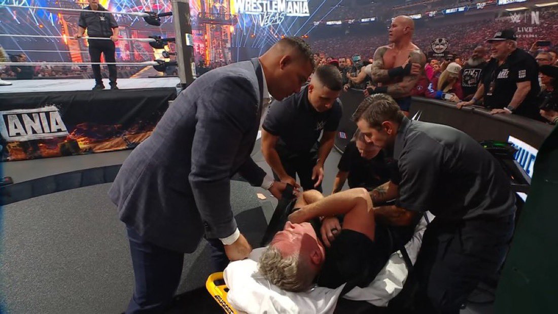 WrestlePurists's tweet image. PAT IS GETTING STRETCHERED OUT OF HERE

#WrestleMania