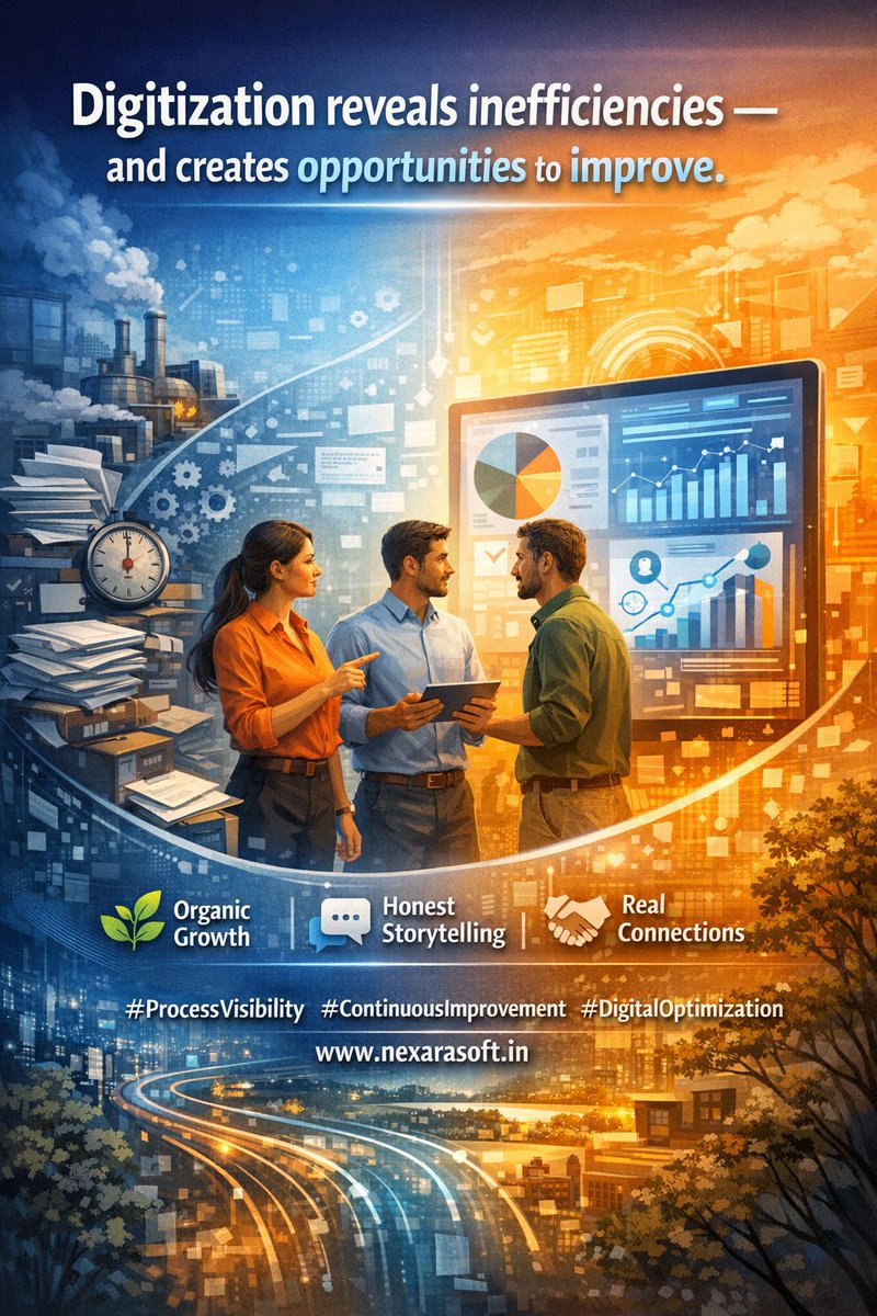 Parmesh33007663's tweet image. Digitization reveals inefficiencies —
and creates opportunities to improve.
Organic Growth | Honest Storytelling | Real Connections
#ProcessVisibility #ContinuousImprovement #DigitalOptimization #www.nexarasoft.in⁠