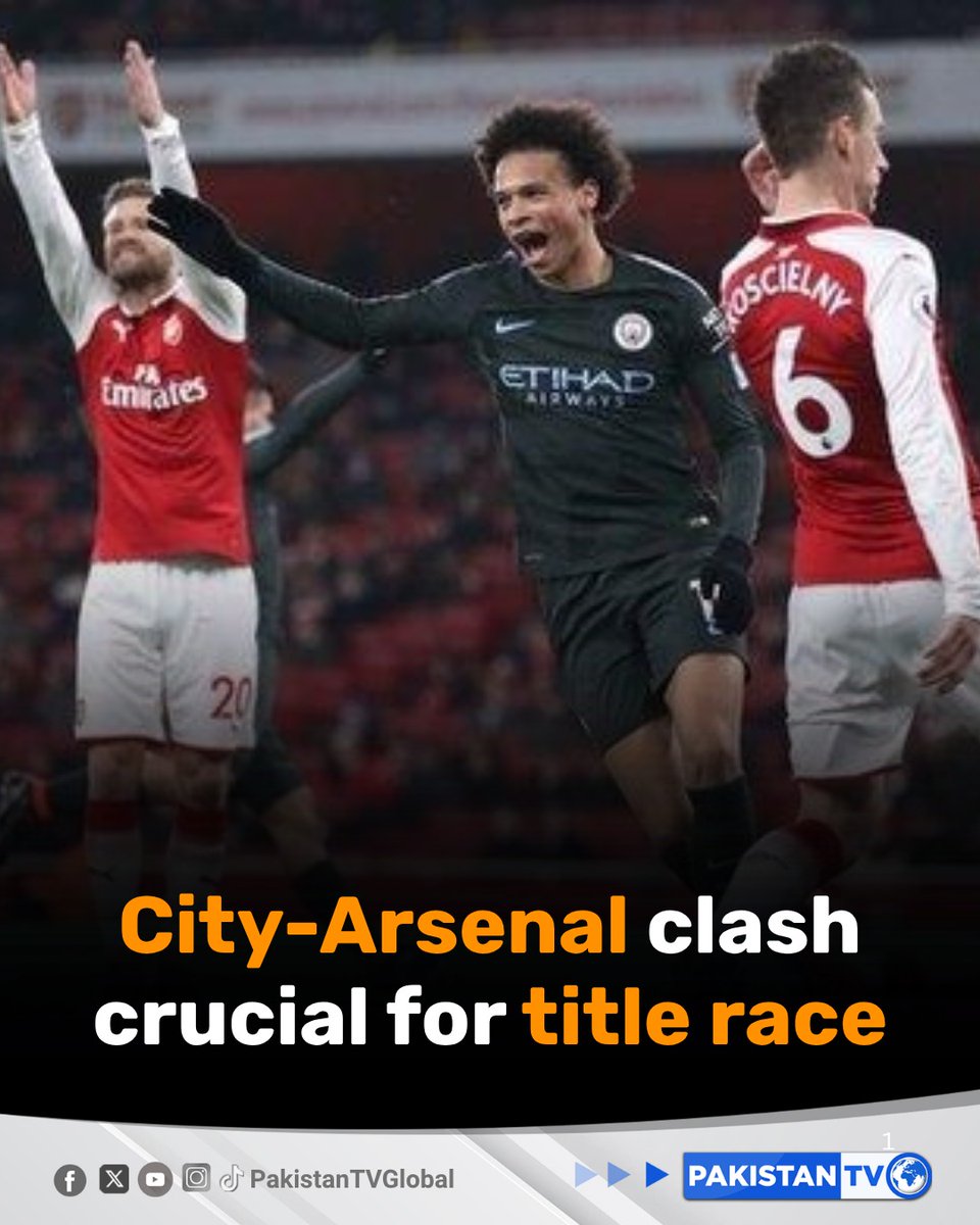 PakTVGlobal's tweet image. Arsenal lead City by six points, but Pep Guardiola’s side hold a game in hand. Mikel Arteta’s team also suffered a setback last weekend with a 2–1 defeat to Bournemouth at a critical stage of the season

#Arsenal #ManCity #PremierLeague #TitleRace #PakistanTV