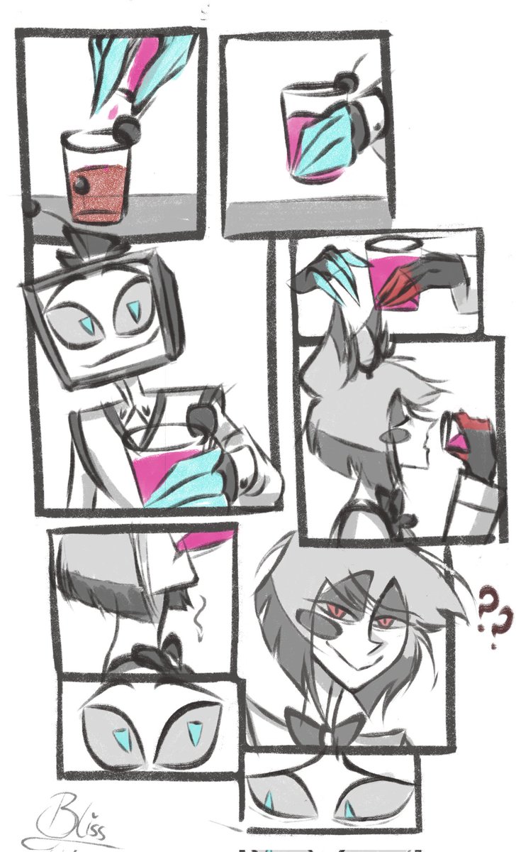 Bliss_s7's tweet image. Me encantó esa idea en donde Vincent le da una posión de amor a Alastor y se entristece al ver q no "funcionó", pero en realidad Alastor siempre estuvo enamorado de él😭😭💙

#radiostatic #voxal #alastor #vox #staticradio #hazbinhotel