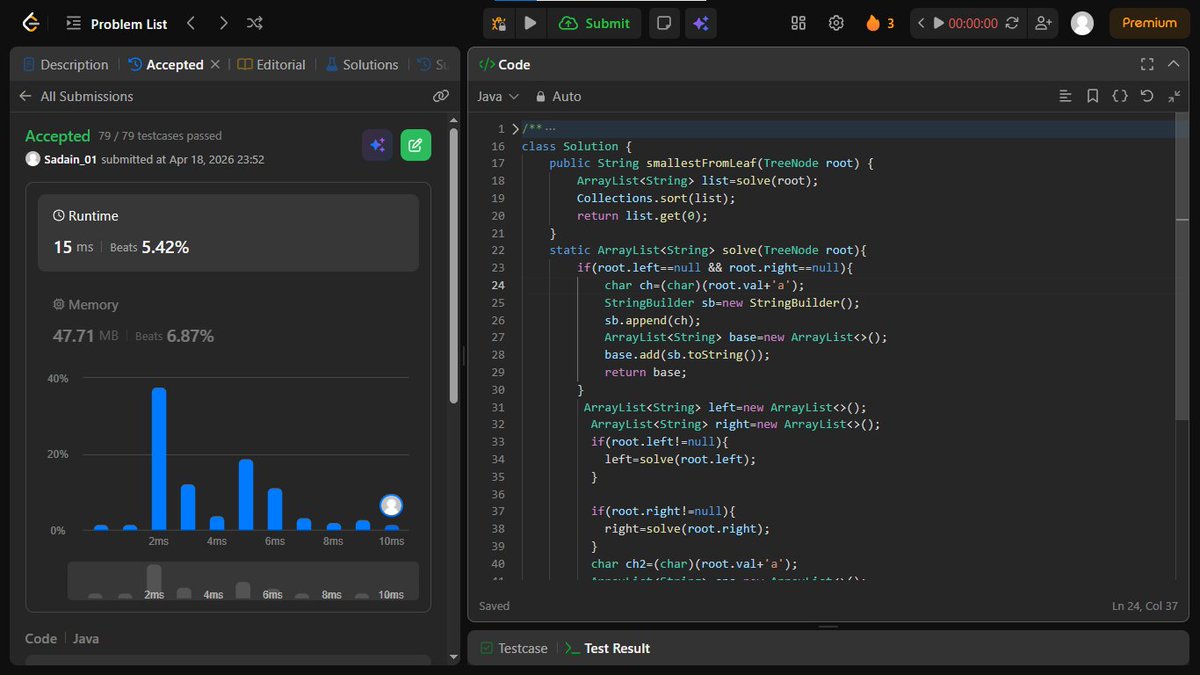 Jimmy8812840801's tweet image. #LeetCode 988(TREE)-&amp;gt;BRUTE FORCE
Approach-&amp;gt;DFS (Build all leaf→root strings + sort to get smallest)
TC-&amp;gt;O(n * h + k log k)
SC-&amp;gt;O(n * h)