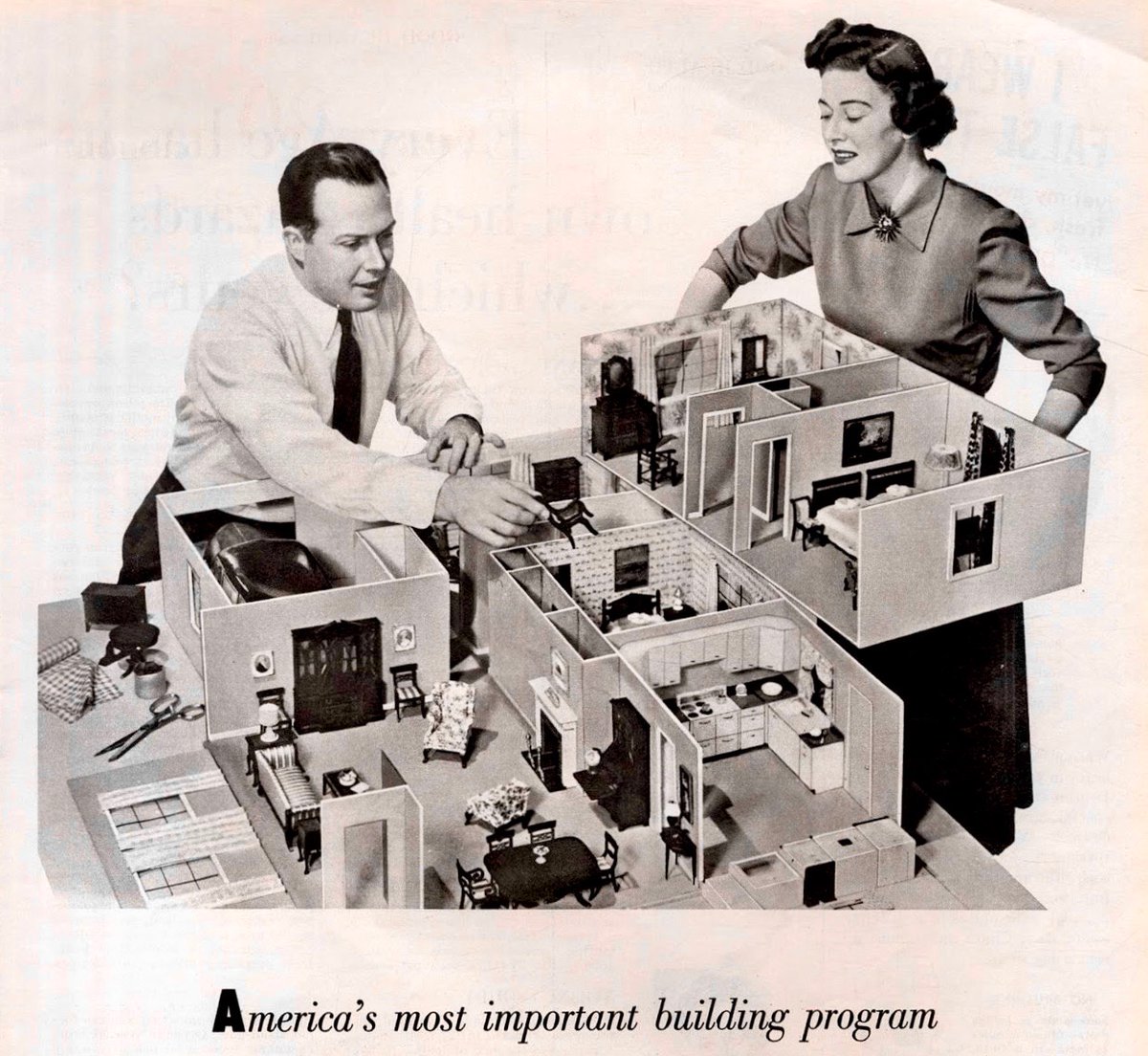LRonLacy's tweet image. In #APRIL 1949
🧵👇
‘America's most important building program’
‘Even with accurate scale models like these, building is no easy matter these days. Around 900,000 families will move into new or enlarged homes this year. If you’ve ever built, you know that each one has the most ➡️
