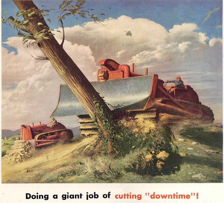 LRonLacy's tweet image. In #APRIL 1955
🧵👇
‘Doing a giant job of cutting “down time”’
Illustration by Robert Riggs (1896-1970)
#illustration #illustrationart #illustrationartists #RobertRiggs #bulldozers #heavyequipment