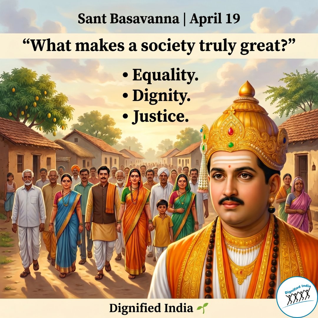 DignifiedIndia's tweet image. What makes a society truly great?
Not power. Not wealth.
But equality, dignity and justice in everyday life.
Remembering Sant Basavanna on his birth anniversary | April 19

#SantBasavanna #Equality #ConstitutionalValues #DignifiedIndia