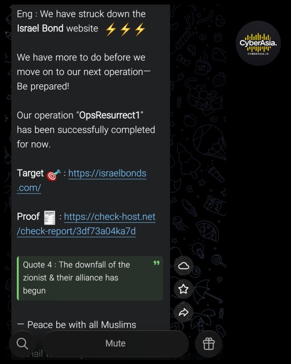 cyberasia_io's tweet image. 🚨 Israel Alert 🇮🇱

The hacking group known as M-17SEC has claimed responsibility for a successful cyberattack against the official Israel Bonds website israelbonds.com as part of a campaign "OpsResurrect1"
 
#CyberSecurity #DDoS #Israel #IsraelBonds #M17SEC