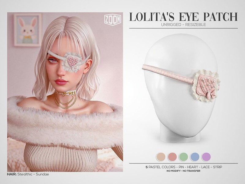 KawaiiFeedSL's tweet image. [Z O O M] Lolita's Eye Patch @ Dollholic〡Taxi: maps.secondlife.com/secondlife/Dol…
#SecondLife #Zoom #Dollholic #secondlifeevent #secondlifecontent #KawaiiFeed