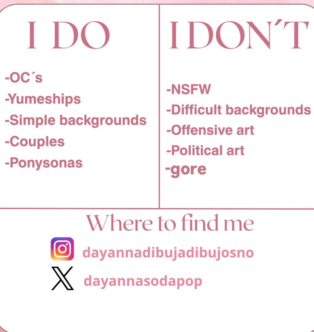 DayannaSodapop's tweet image. OPEN PONY COMMISSIONS!!!

Hii!! Im starting pony art commissions. 
*Ulimited slots* for now 
Waiting: 1 week (could be less or more depending on my situation but i compromise to be the fastest posible💖) 
#commissions #commissionsopen
 #opencommissions  #mlp #artcommissions