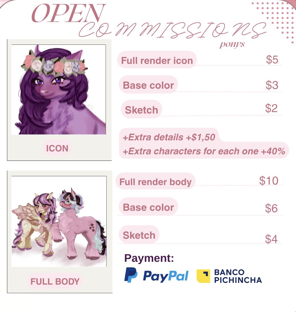 DayannaSodapop's tweet image. OPEN PONY COMMISSIONS!!!

Hii!! Im starting pony art commissions. 
*Ulimited slots* for now 
Waiting: 1 week (could be less or more depending on my situation but i compromise to be the fastest posible💖) 
#commissions #commissionsopen
 #opencommissions  #mlp #artcommissions