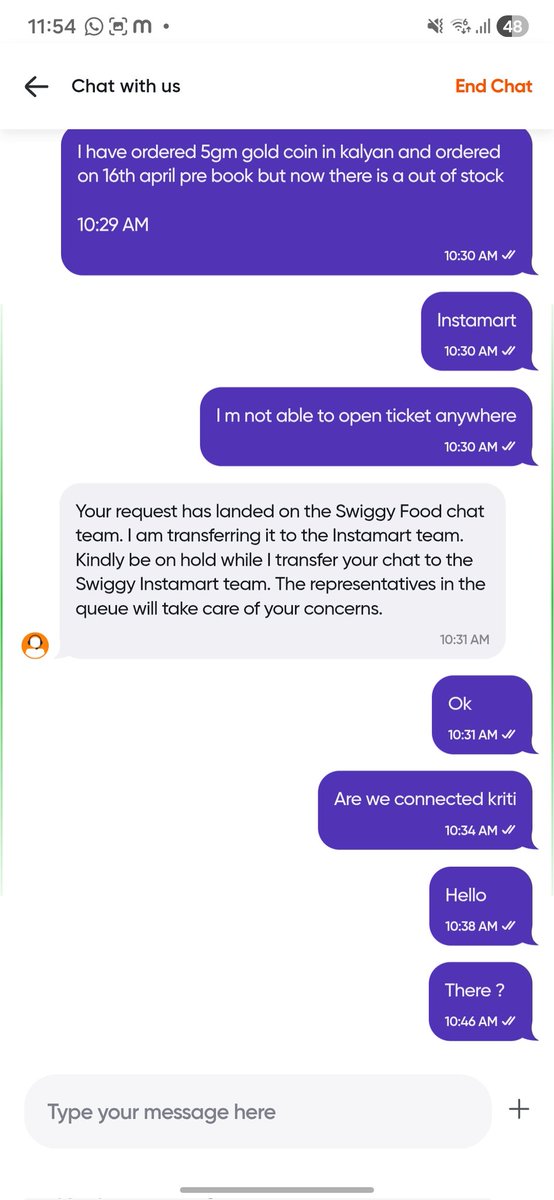 harsharm70's tweet photo. @SwiggyCares I have ordered 5gm gold coin in jalyan and ordered on 16th april pre book but now there is a out of stock

From morning 9am till 12pm there is no stock of 5gm of gold then why do you guys offer this type of offers like this
@Swiggy @SwiggyTech @BangaloreMirror https://t.co/poT0aHOf7w