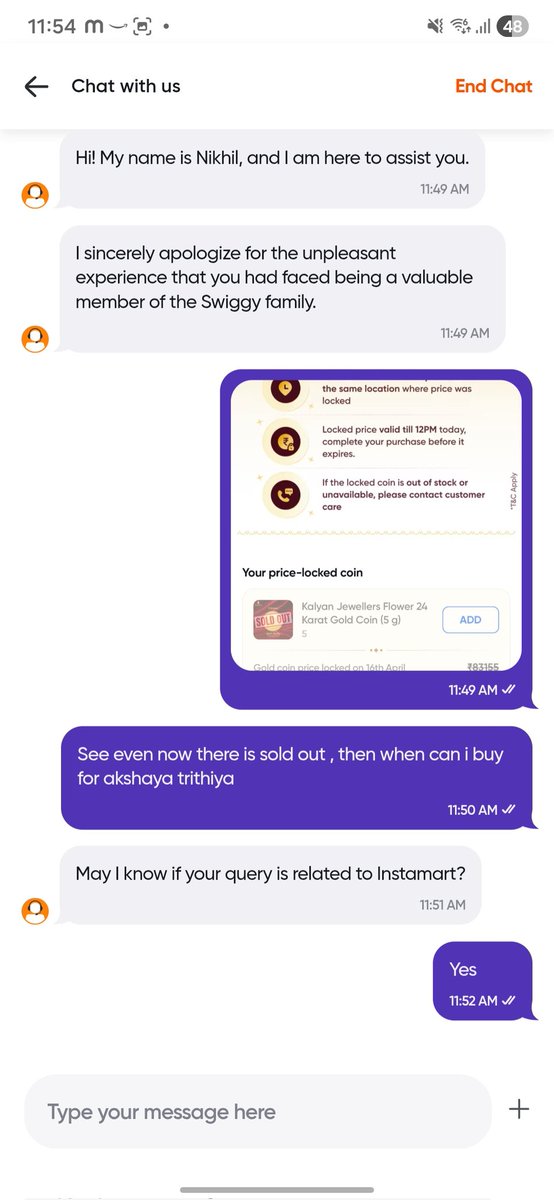 harsharm70's tweet photo. @jinesh4059 @instamart_it @Swiggy Same even i pre booked 5gm but it showed sold out from 9am till 12pm now what can we do ? https://t.co/oceJta6FTx