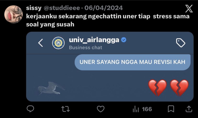 studdieee's tweet photo. sekarang uner kayak udah jadi mantan, tega kamu nolak aku ner 💔 https://t.co/qhJVXdukH4