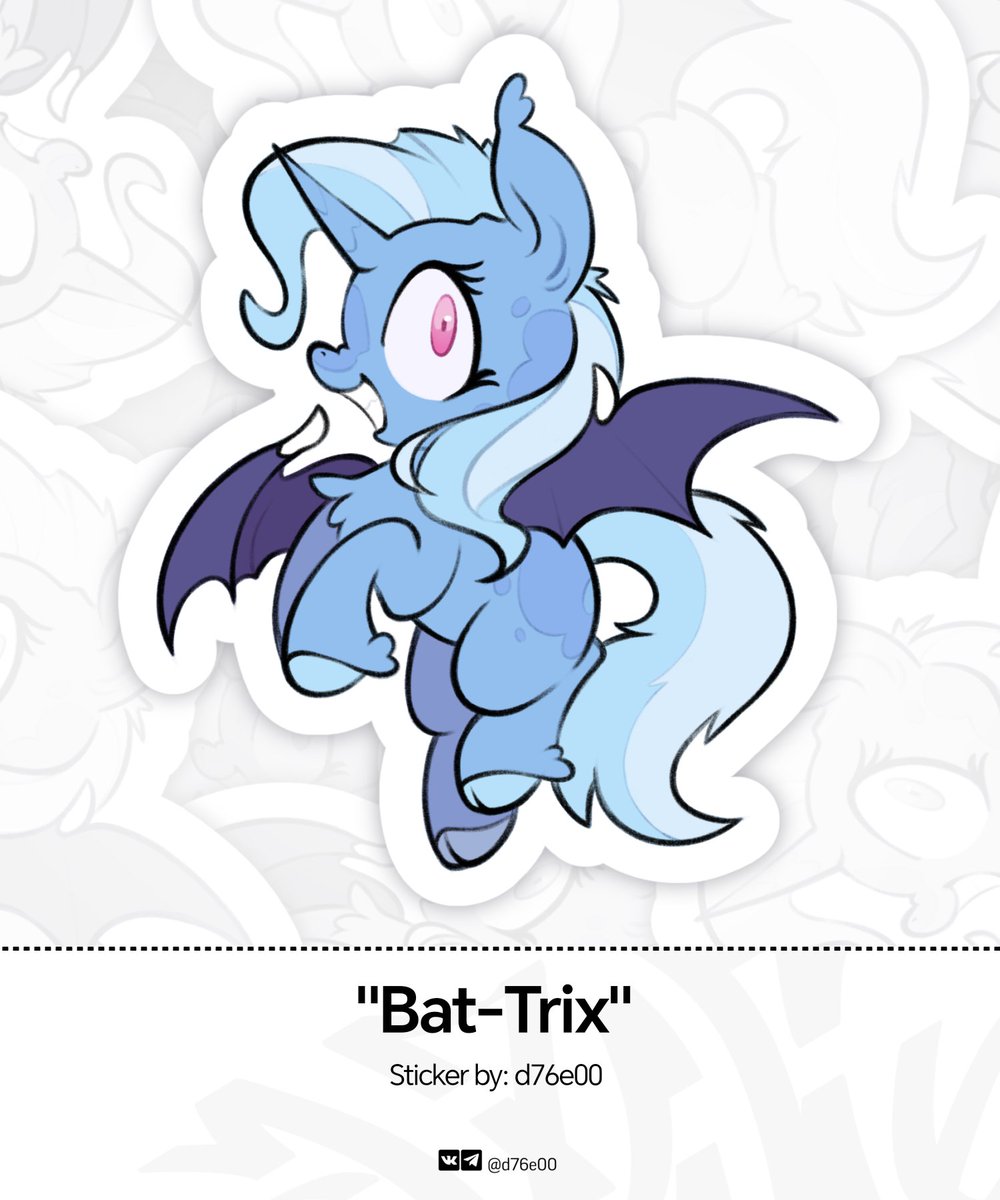 d76e00's tweet photo. Sticker "Bat-Trix"

#Art #Sticker #Digital #d76e00 #pony #mlp
#TrixieLulamoon #BatPony https://t.co/oCZhhyRTNA