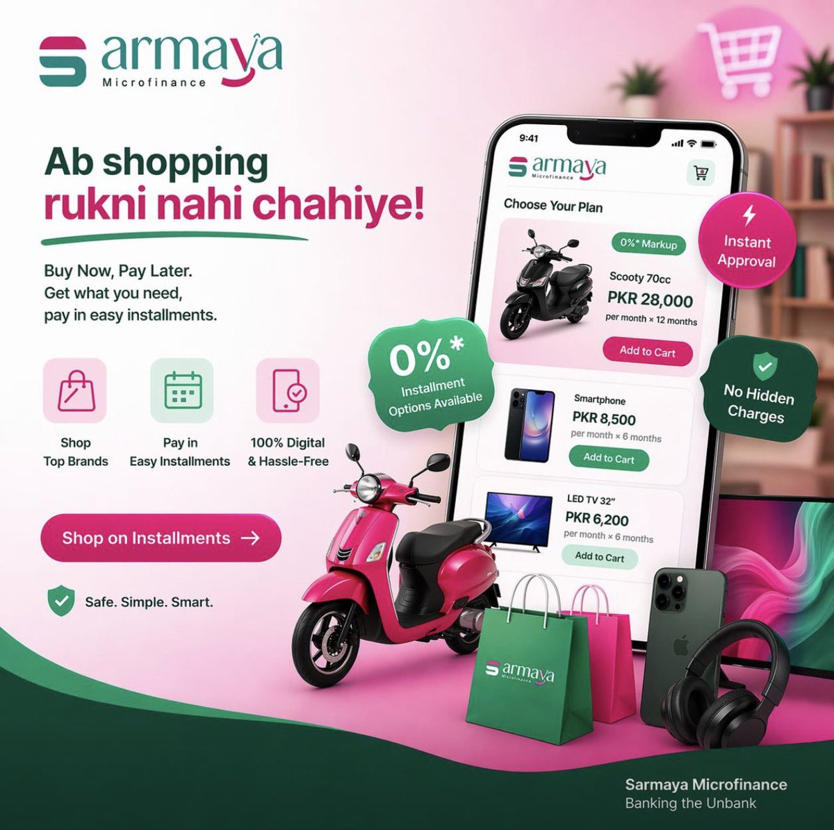 sarmayamf's tweet photo. “Ab shopping rukni nahi chahiye 💳✨”
Sarmaya BNPL ke saath:
 ✔ Buy Now
 ✔ Pay Later
 ✔ Easy Installments
Scooty ho ya smartphone —
 jo chahiye, ab turant lein
👉 100% digital. No hassle.
📩 Apply now: https://t.co/fRMitbBzxJ https://t.co/hENooYis9i