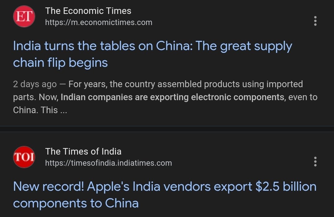 Do you guys even read real news ??

Remember how you all mocked Modi’s PLI push as “screwdriver assembly”, well now India is exporting $2.5B worth of components to China, huge surge from $920M in FY25.. Reversal of trade.

Modi will go &amp; say this in election rallies that he made