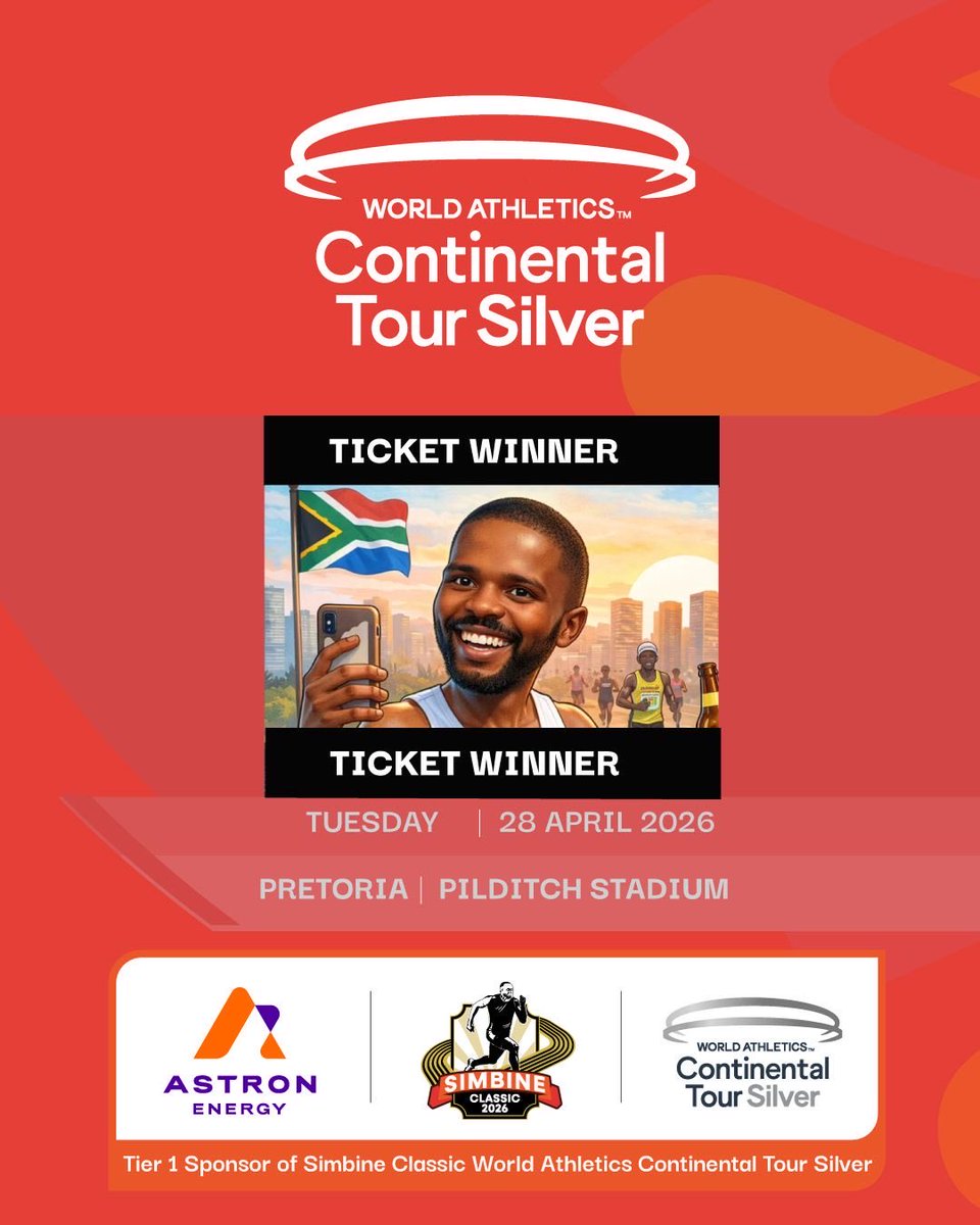 SimbineClassic's tweet photo. COMPETITION WINNER 🏆 

Congratulations to @clubkeepgoing who has won 4 Tickets to the Simbine Classic Continental Tour Silver in Pretoria 🥳

See you at Pilditch on the 28th of April 2026!

#SimbineClassicContinentalTour #packpilditch https://t.co/K6L0VcaQIn