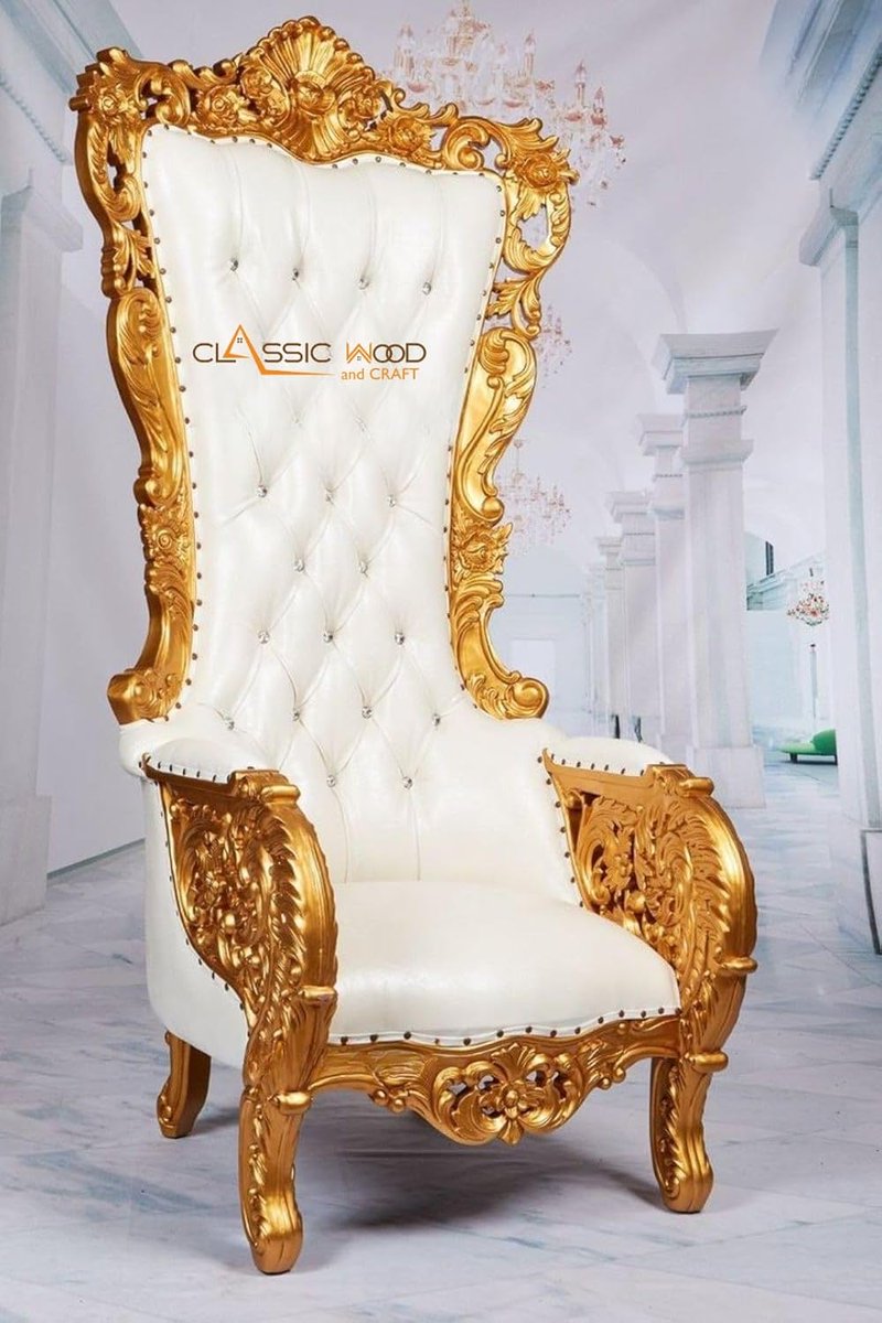 classicwoodsre's tweet image. White Elegance meets Gold Perfection 👑
#carving #wooden #furniture #highbackchair