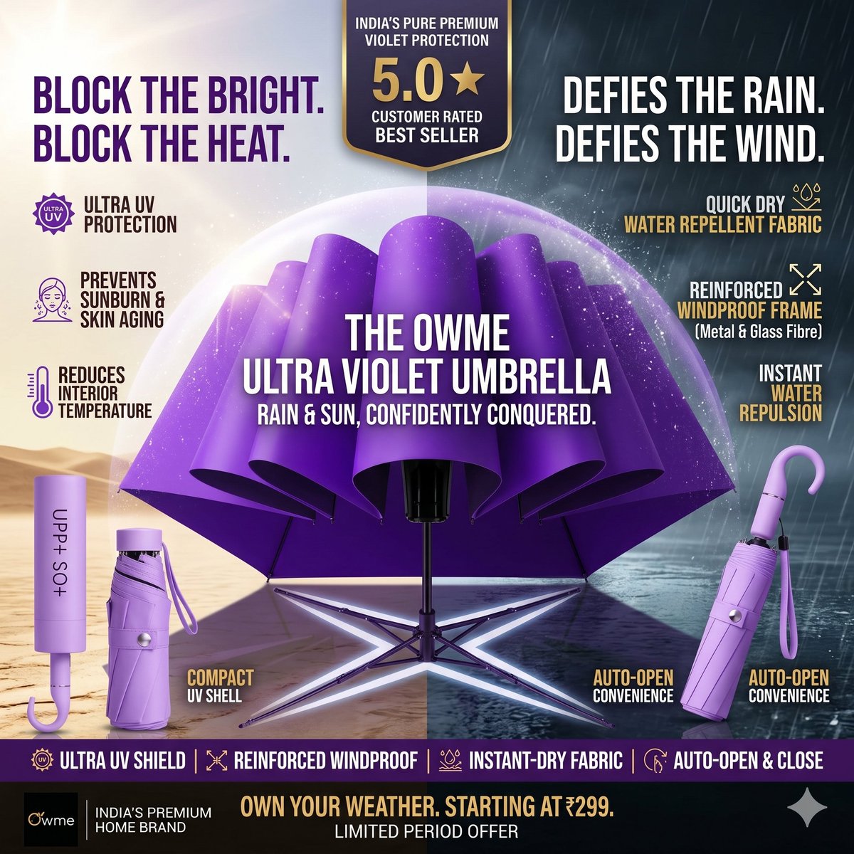 lima1475746's tweet image. Rain or Shine, Own the Weather! 🌂
 🌬️ Windproof. 
☀️ UV Blocking. 
💧 Instant Repel.
All that tech for just ₹299. It’s the smart upgrade your bag deserves.
🔗amzn.to/48e2IuS
 #Owme #SmartTravel #TechGear