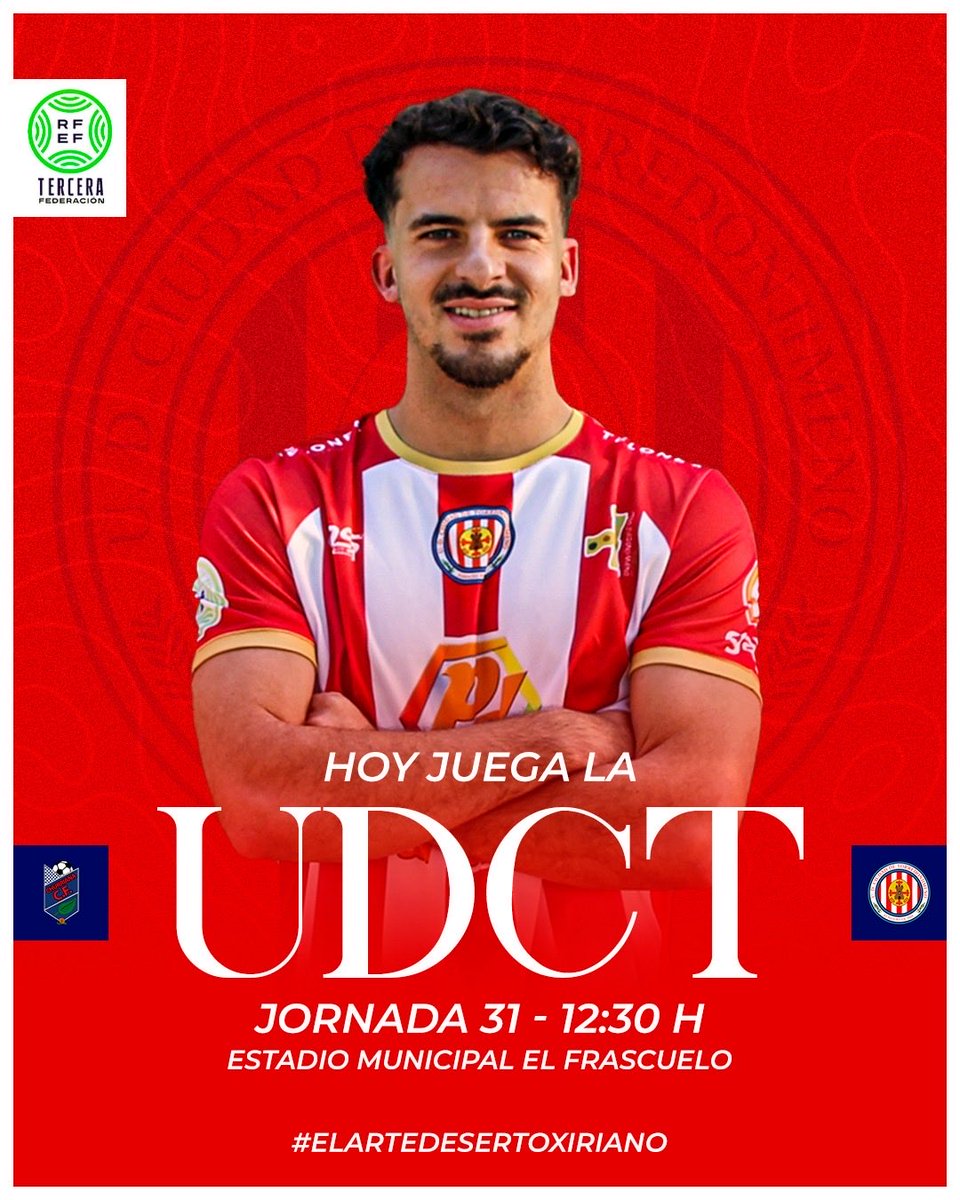 UDCTOFICIAL's tweet photo. ๐๐ฬ๐ ๐๐ ๐ฃ๐๐ฅ๐ง๐๐๐ข โค๏ธ๐ค
๐๏ธ Estadio Municipal El Frascuelo
โฐ 12:30 H
๐ @cf_churriana
๐๏ธ ๐๐ป๐๐ฟ๐ฎ๐ฑ๐ฎ๐
Taquilla: 10โฌ
#VamosUDCT #ElArtedeSerToxriano #UDCT https://t.co/uMCAGnDxTR