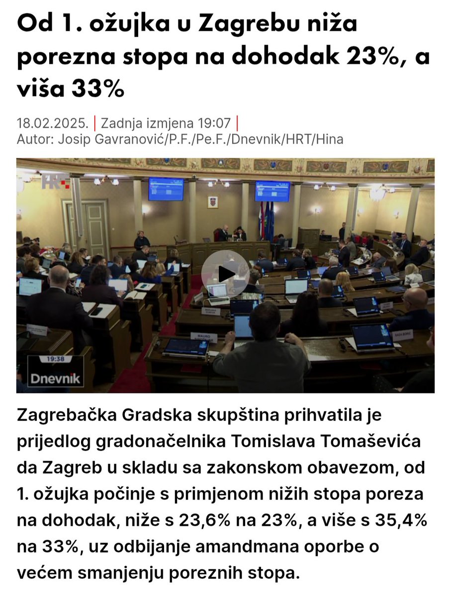 Jučer su sindikati tražili veće neto plaće. @Mozemo i <a href="/SDPHrvatske/">SDP Hrvatske</a> glasno poduprli. Zanimljivo, jer u Zagrebu, gdje vladaju, porez na dohodak je 23% niža i 33% viša stopa, dvostruki zakonski maksimum. Mogu spustiti na 15% i 25%. Jedna sjednica Skupštine i svaki Zagrepčanin