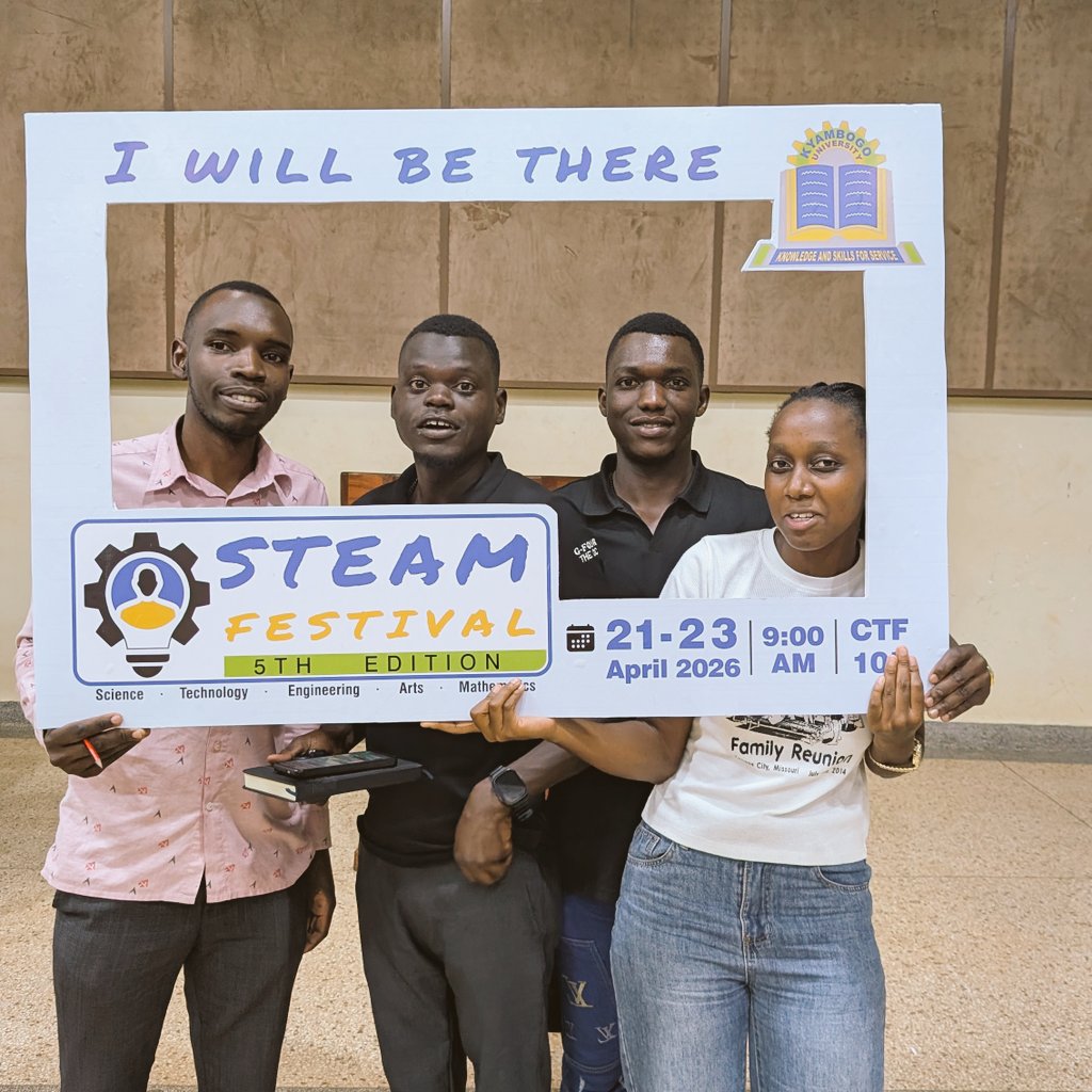 KYUCSA26's tweet photo. STEAM FESTIVAL 5TH EDITION  
Kyambogo University, Apr 21–23 | CTF Grounds  

Dive into IT, innovation &amp; creativity. Student projects, experiments &amp; tech solutions await. 💻✨  

KYUCSA #STEAMFestival #Innovation
@wambogohassan @kyambogou https://t.co/TACXbSIlwO