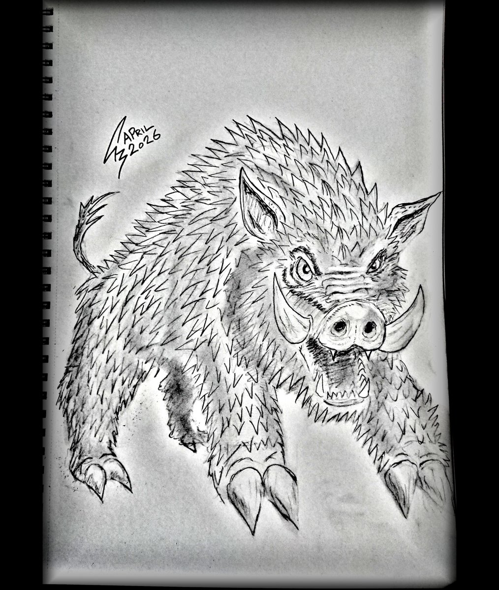 TheSoulGrinder's tweet image. Day 127 of my #dailysketch.  This is the Ironhide Boar, an angry iron plated armoured creature.  Not only useful to hunt for meat, but can also be harvested for iron resources too.

#boar #gamemechanic #pencilsketch #gamedesign #gamedev