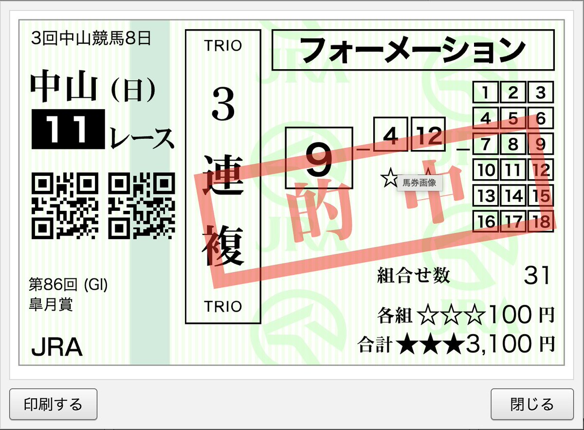 COO_Developer's tweet photo. 皐月賞なんとか的中😊 https://t.co/BfIVdmeUni