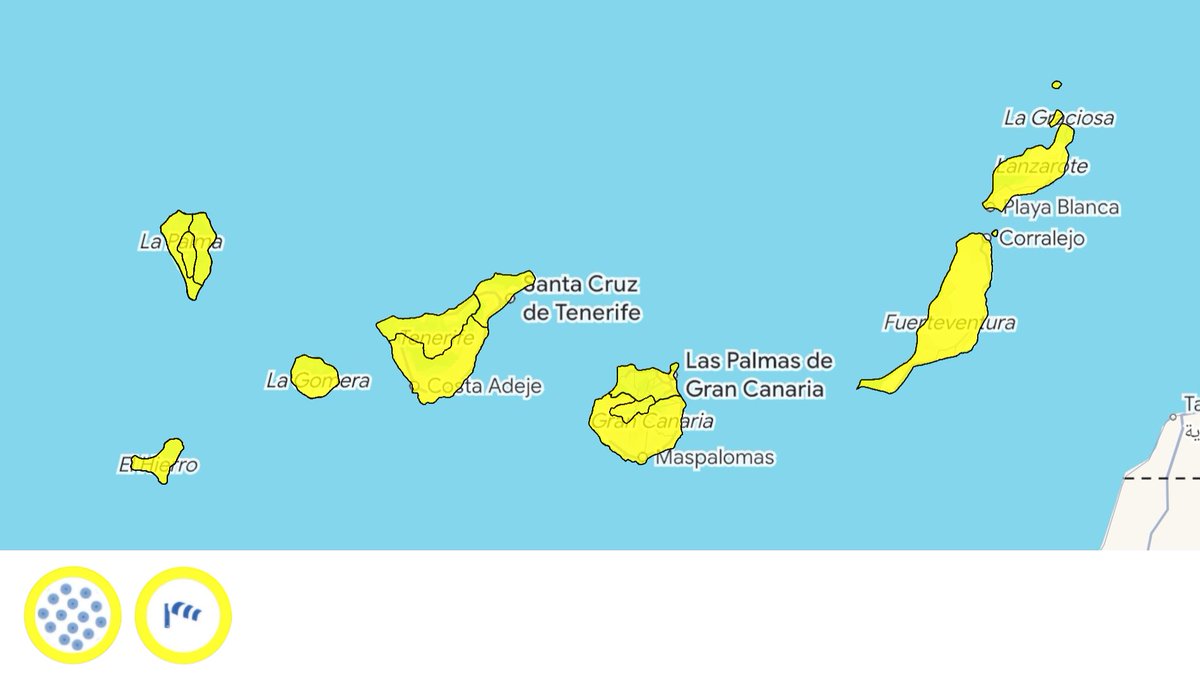 MeteoAvisosEsp's tweet image. AVISOS ACTIVOS HOY 19/04/2026 EN LAS ISLAS CANARIAS:
Fuente: @AEMET_Esp
#AEMET #España #Meteo #temporal  #aviso #calima #viento #FMA #islascanarias #Viento