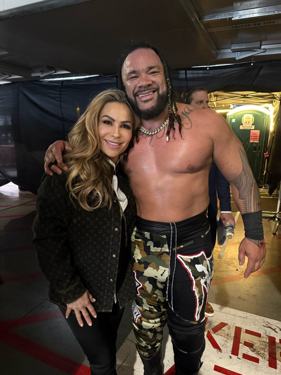 NatbyNature's tweet photo. Loved watching you work your ass off for months for this moment tonight, @jacobfatu_wwe! So proud of you! #wrestlemania https://t.co/uQ7NAif7qY