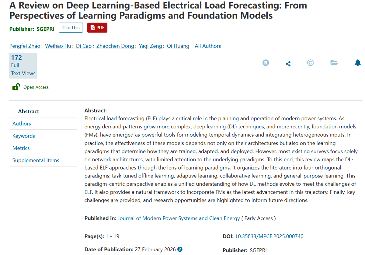 MPCE04526700's tweet photo. ⚡New Review Alert! 
Electrical load forecasting is vital for smart power system operation.
4 core paradigms summarized + foundation models integration, future challenges &amp; open research opportunities fully discussed.
#LoadForecasting #DL #EnergyAI https://t.co/yGFMFFdS80 https://t.co/mDExRUS2Jm