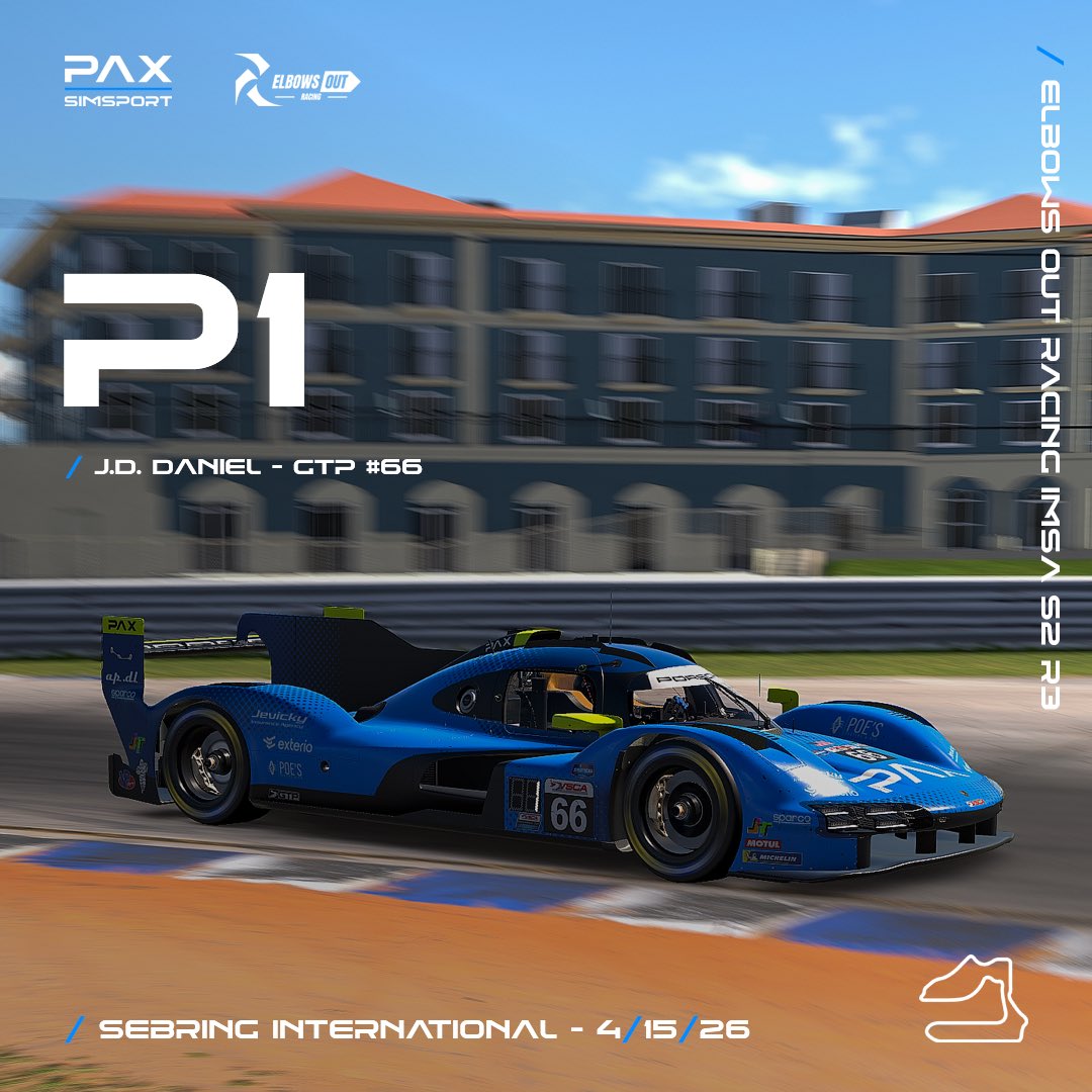 PAXsimsport's tweet photo. 4/12/26 Weekly League Roundup 🏁

P3 🥉— J. Jevicky | BWRL @ Spa 🇧🇪 
P1 🥇— J.D. Daniel | Elbows Out Racing @ Sebring 🇺🇸

@iRacing #simracing https://t.co/QDQRIDmGxu
